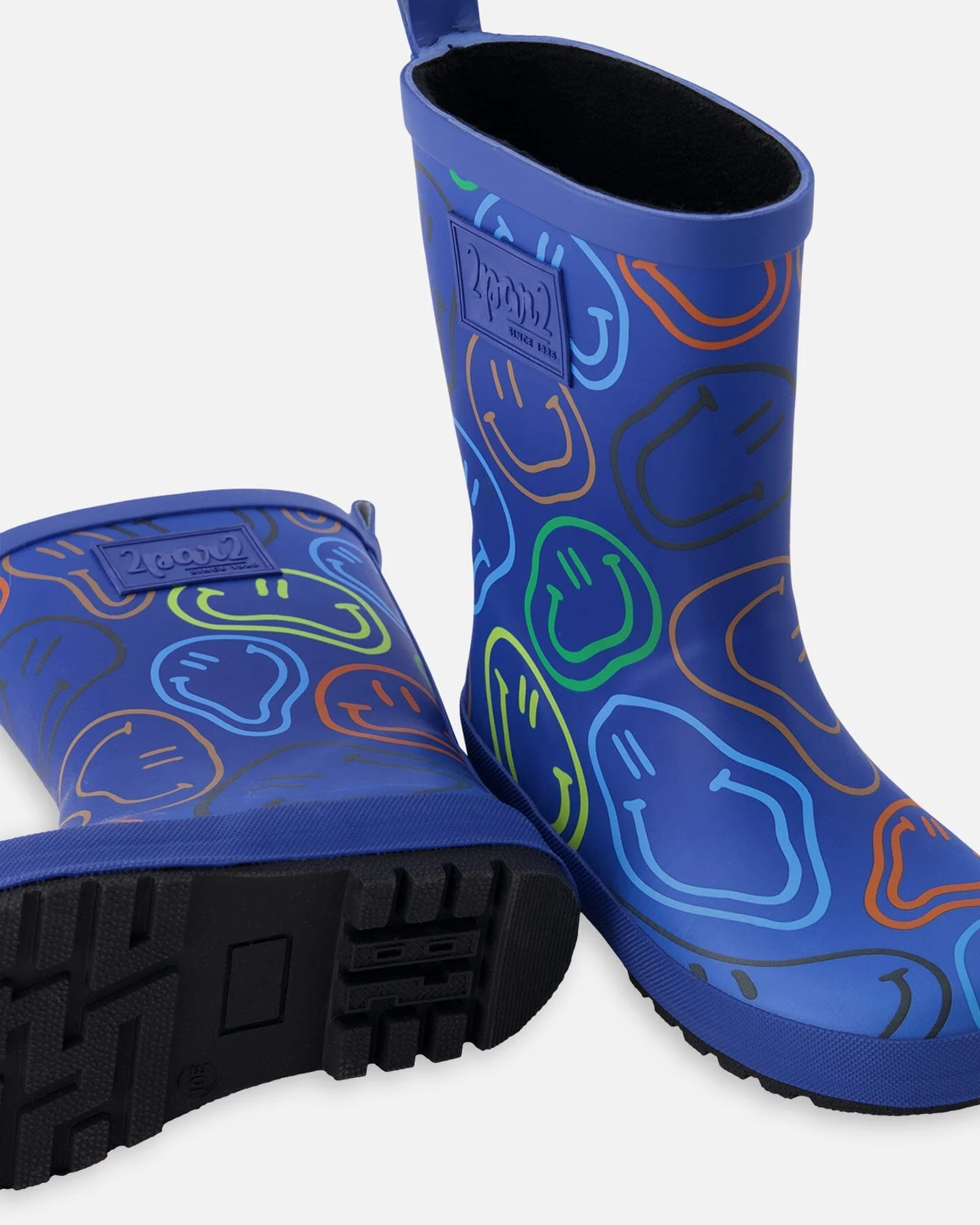 Rain Boots In Natural Rubber Blue Smiley Print - Image 3