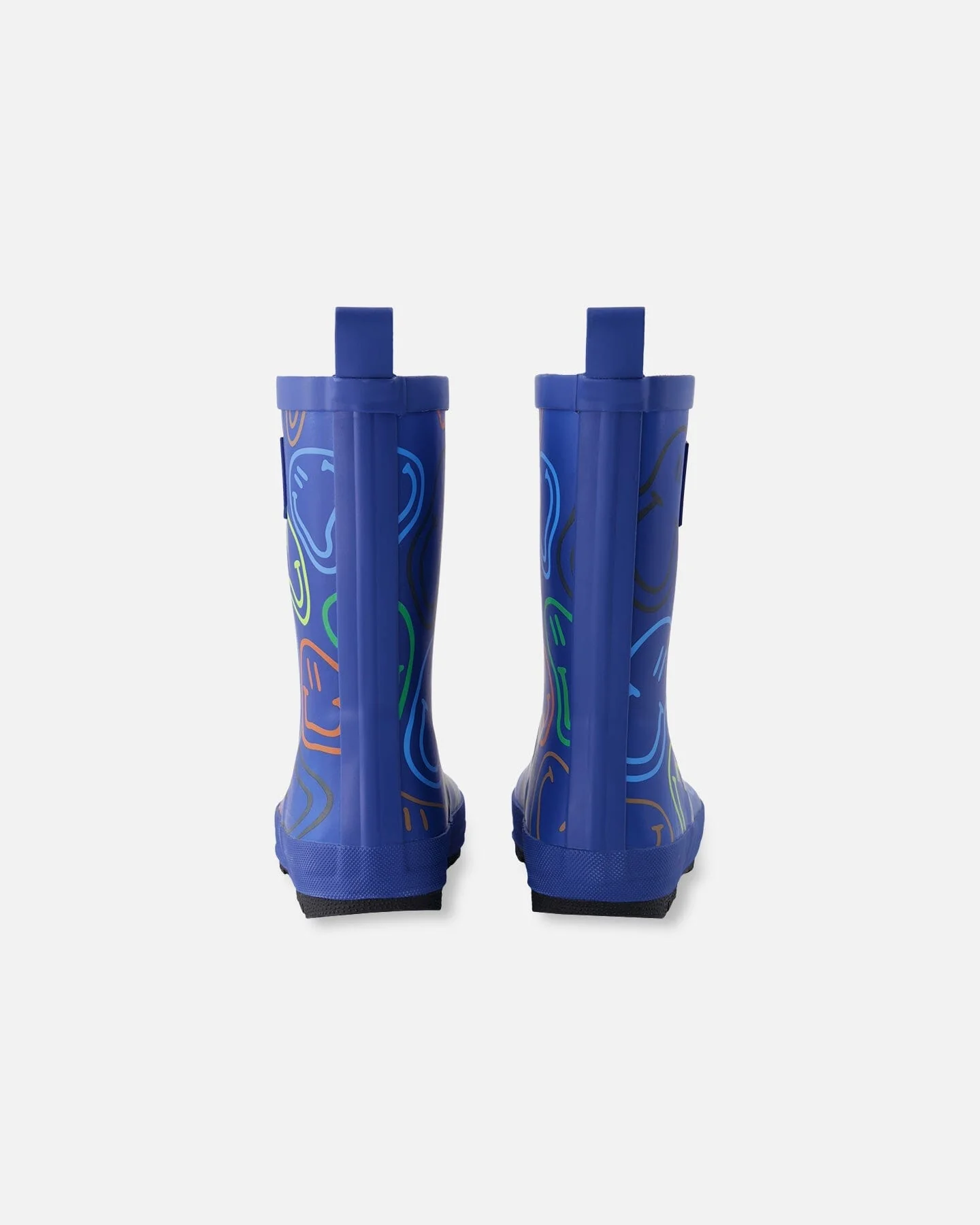 Rain Boots In Natural Rubber Blue Smiley Print - Image 4