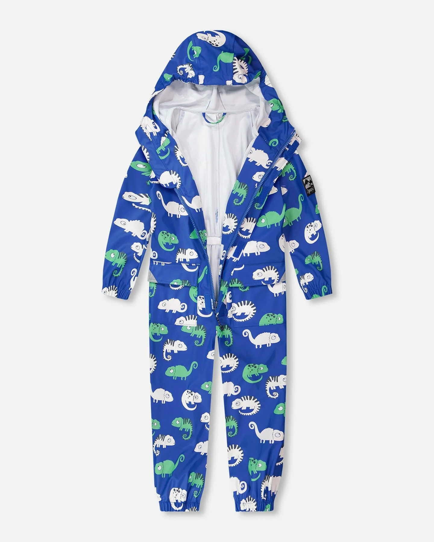 Blue rain jumpsuit with color-changing chameleon print - Image 3