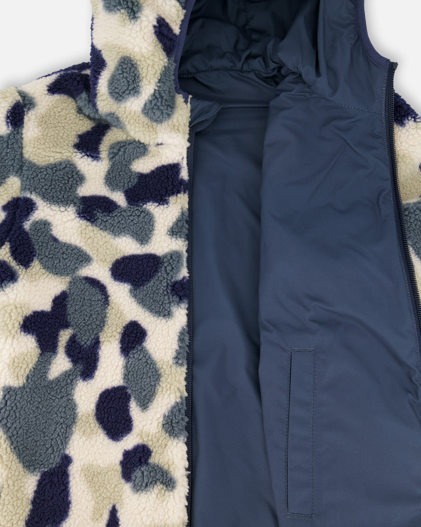 Reversible Mid-Season Sherpa Jacket Blue Camo - Image 3
