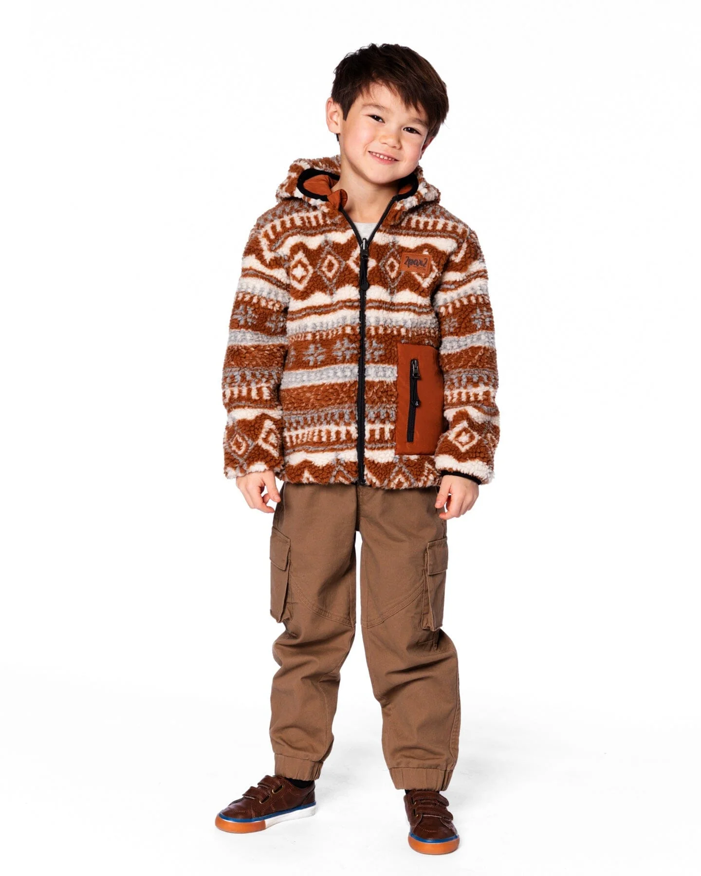 Reversible Mid-Season Sherpa Jacket Brown Aztec Pattern - Image 3