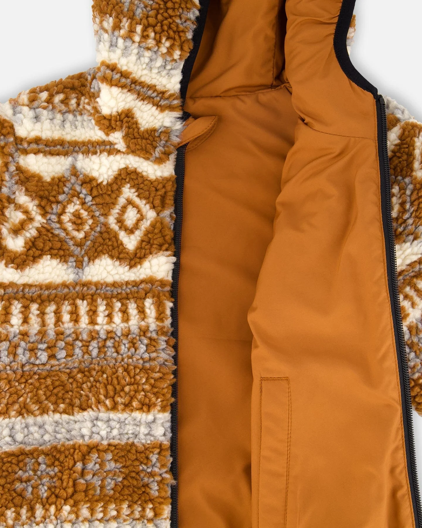 Reversible Mid-Season Sherpa Jacket Brown Aztec Pattern - Image 4