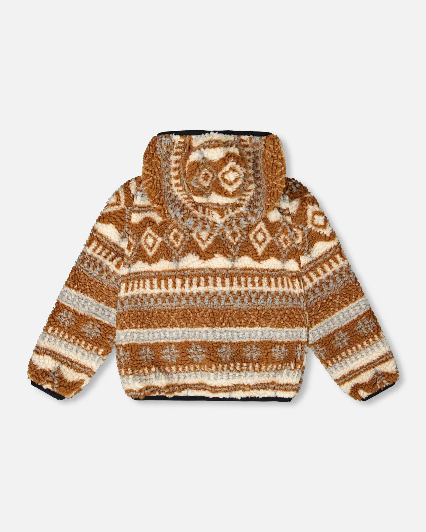 Reversible Mid-Season Sherpa Jacket Brown Aztec Pattern - Image 5
