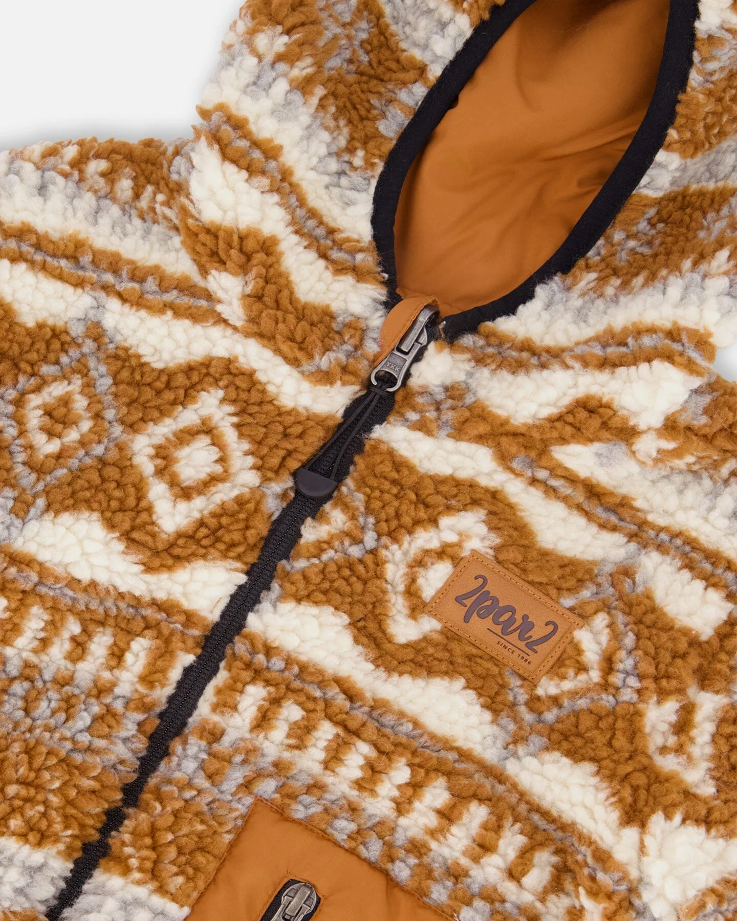 Reversible Mid-Season Sherpa Jacket Brown Aztec Pattern - Image 6