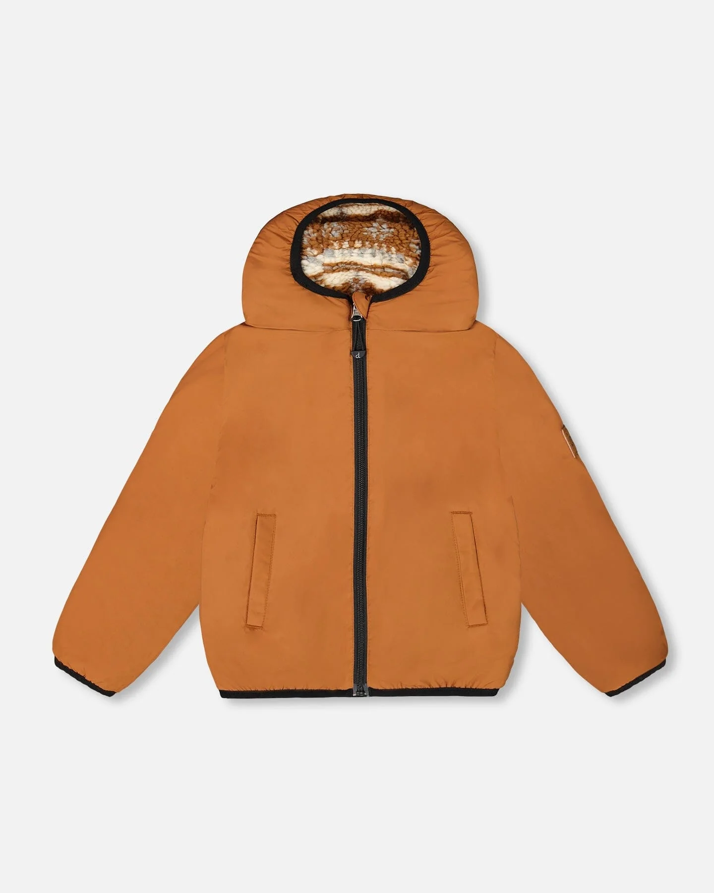 Reversible Mid-Season Sherpa Jacket Brown Aztec Pattern - Image 7