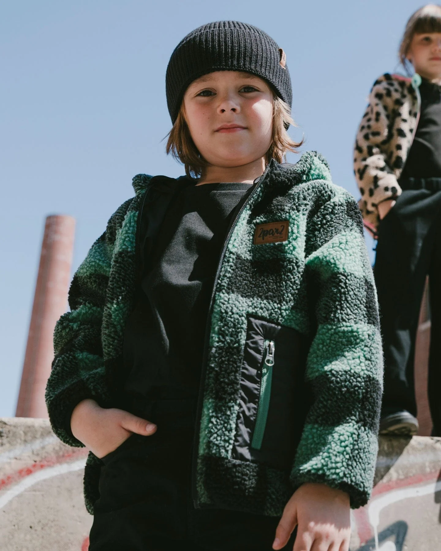 Reversible Mid-Season Sherpa Jacket Teal Plaid - Image 4