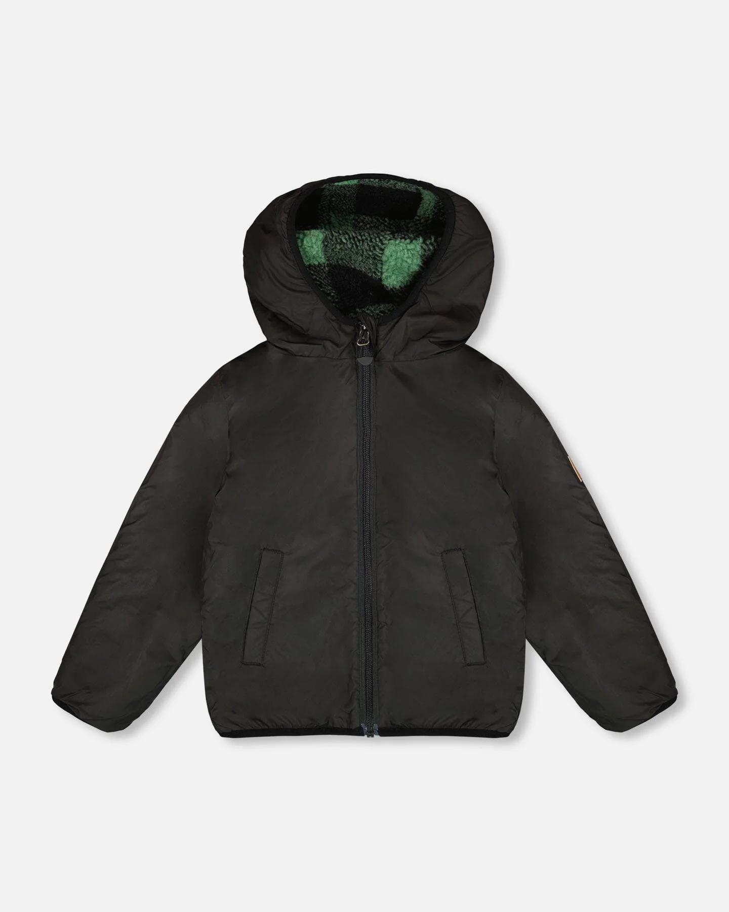 Reversible Mid-Season Sherpa Jacket Teal Plaid - Image 7