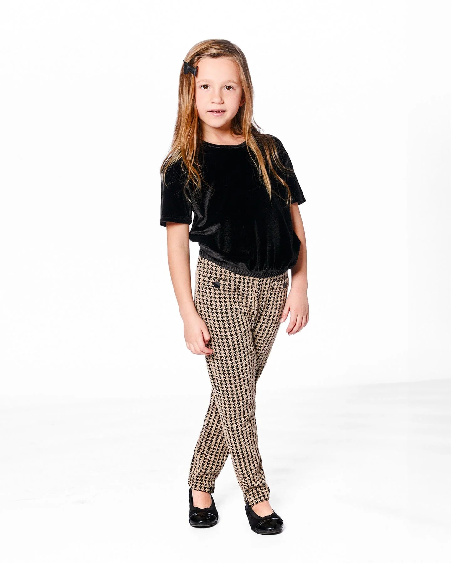 Short Sleeve Stretch Velour Top Black - Image 2