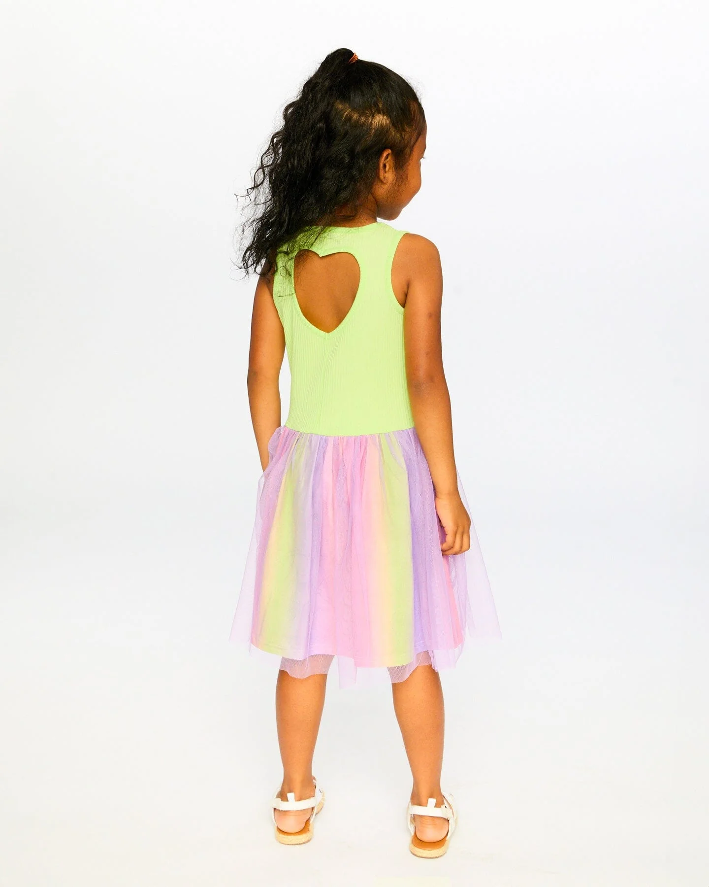 Sleeveless Bi-Material Dress Lime Green - Image 2