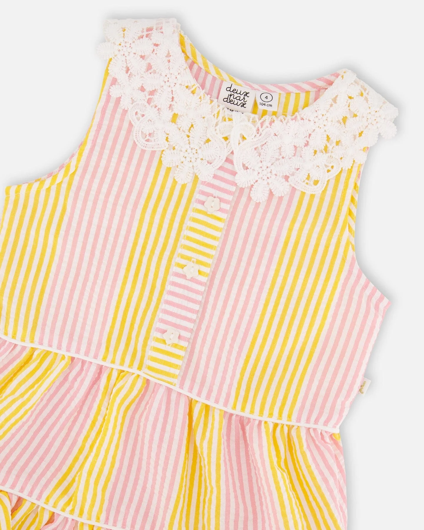 Sleeveless Dress With Crochet Peter Pan Collar Pink And Yellow Stripes - Image 3