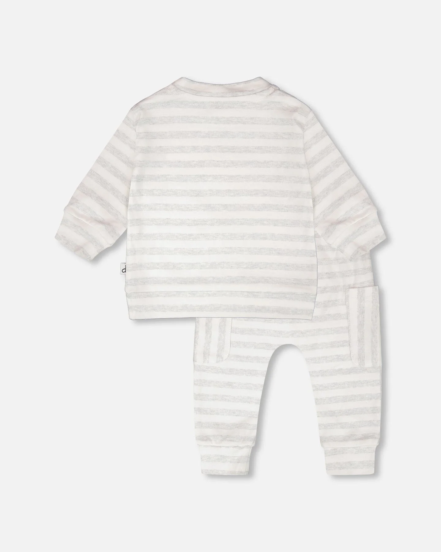 Soft Jersey Sweater And Pants Set White And Grey Stripes - Image 3