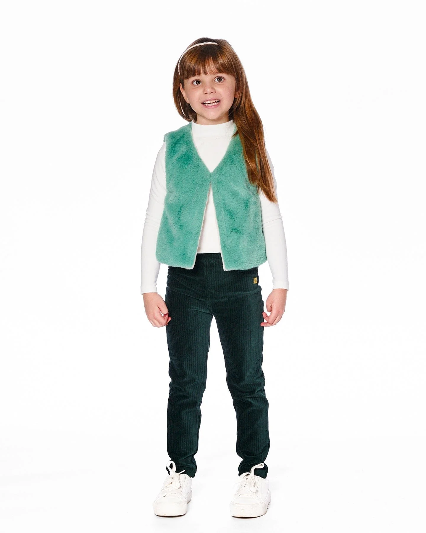 Stretch Velour Rib Treggings Dark Green - Image 2