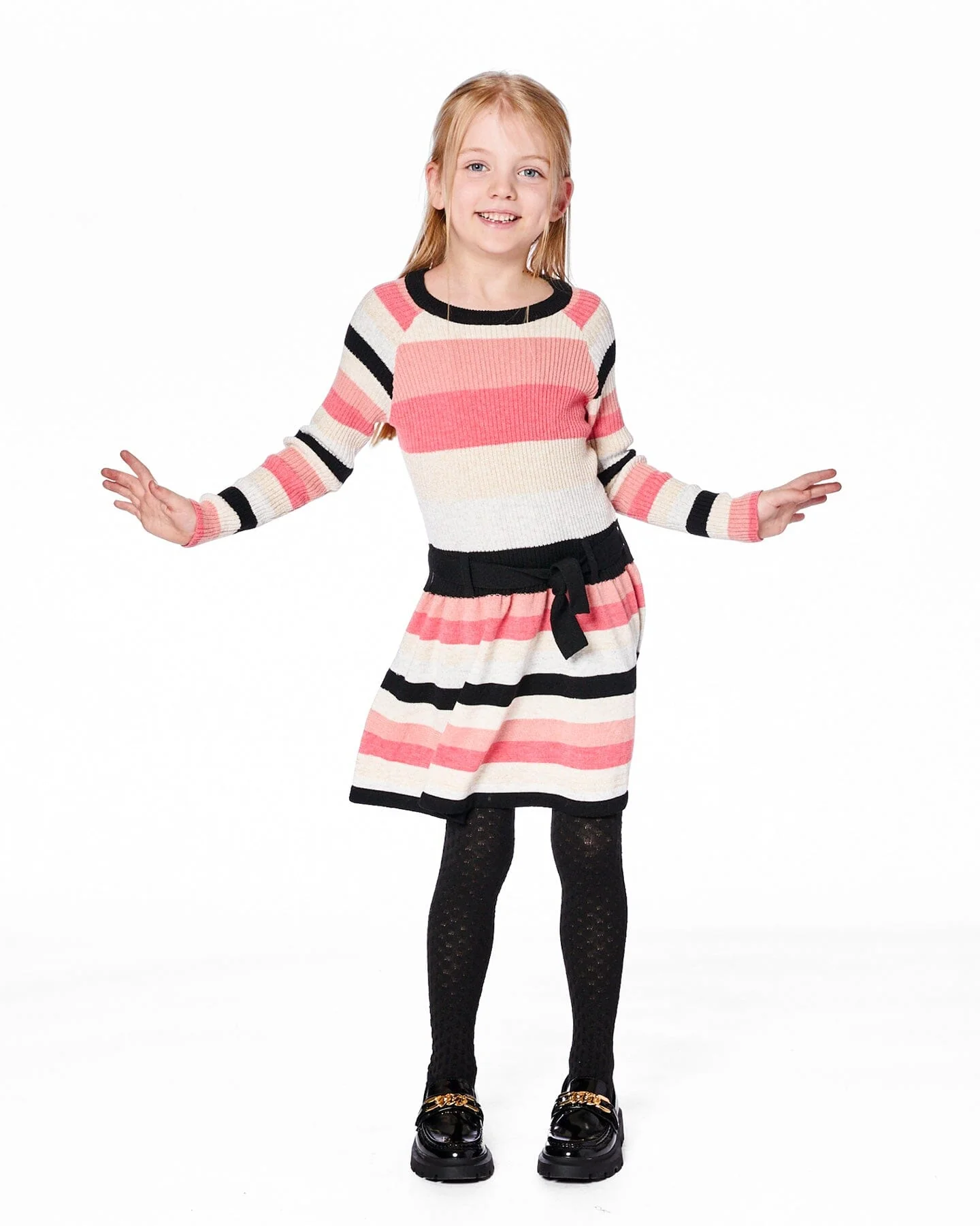 Striped Knit Dress Beige Black And Pink - Image 2