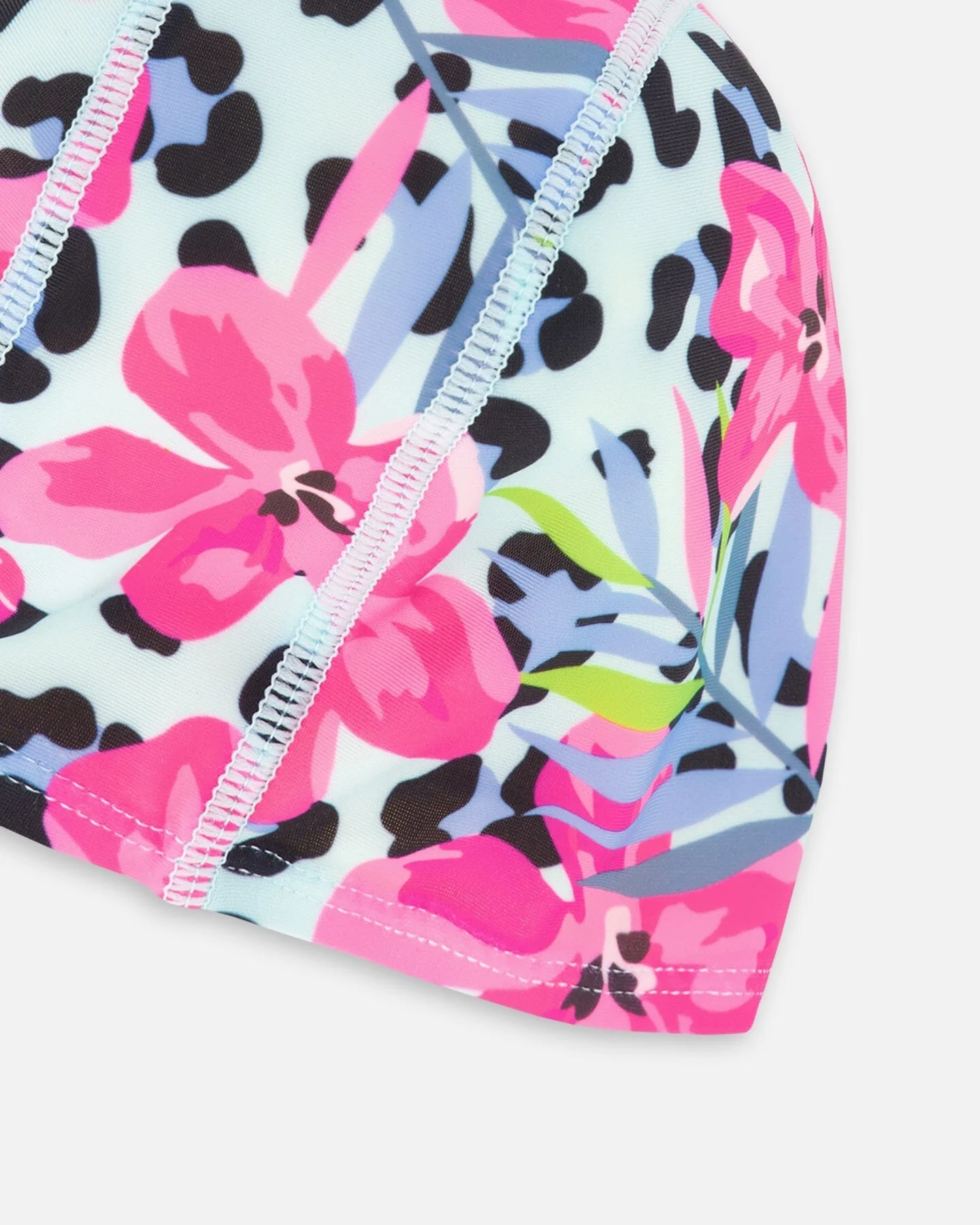Swim Cap Blue Floral And Leopard Print - Image 3