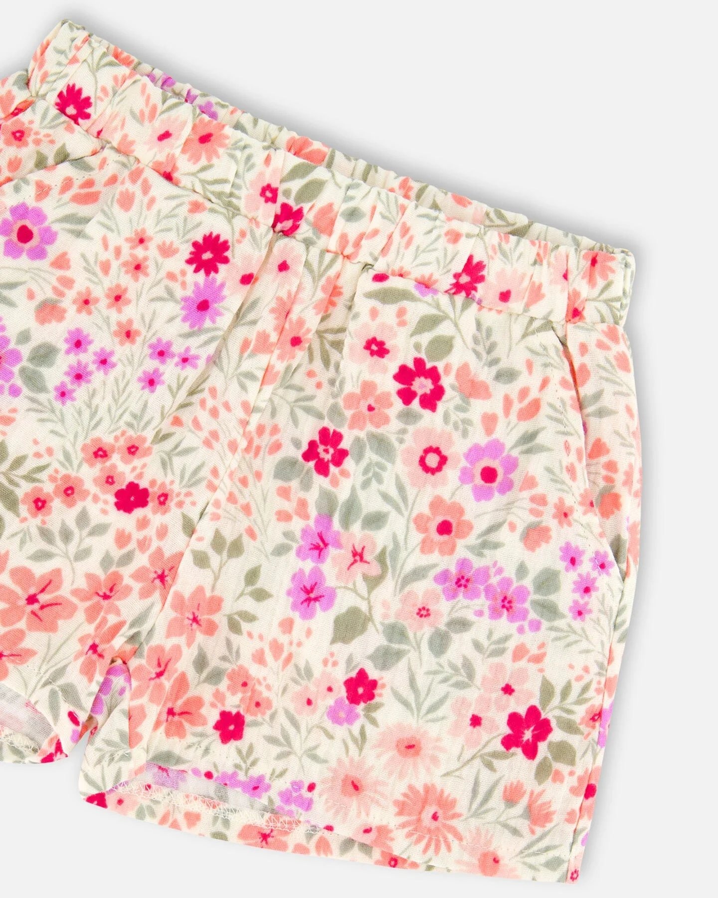 Tank Top With Smocking And Shorts Set In Muslin Off White Printed Flowers - Image 5