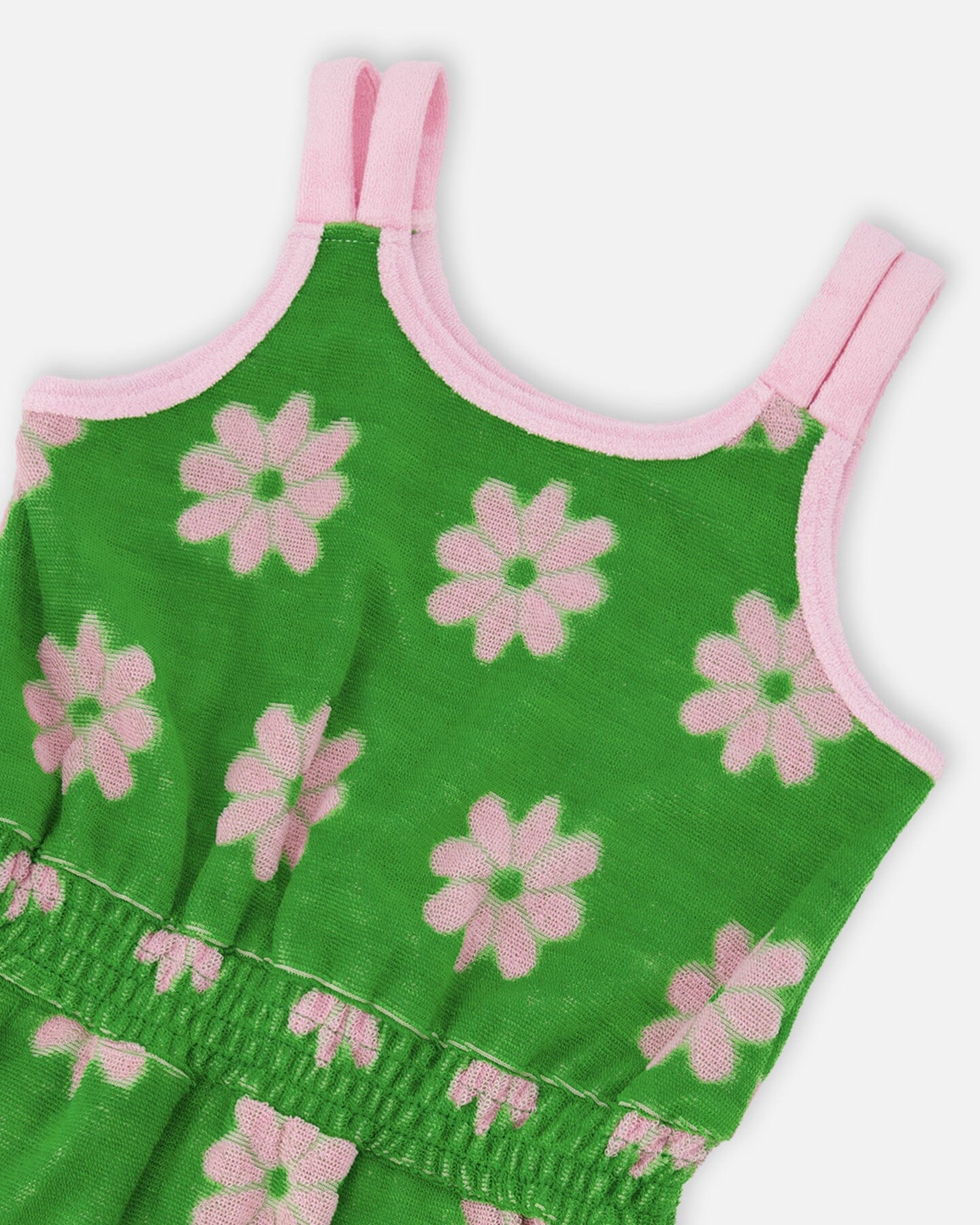 Terry Cloth Sleeveless Jumpsuit Green Printed Flowers - Image 4