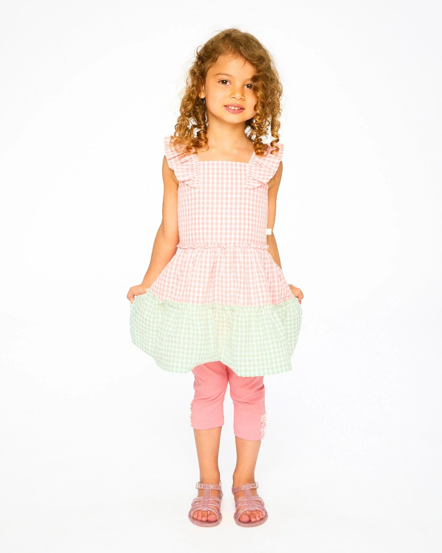 Tunic And Organic Cotton Capri Set Coral Gingham And Coral - Image 3