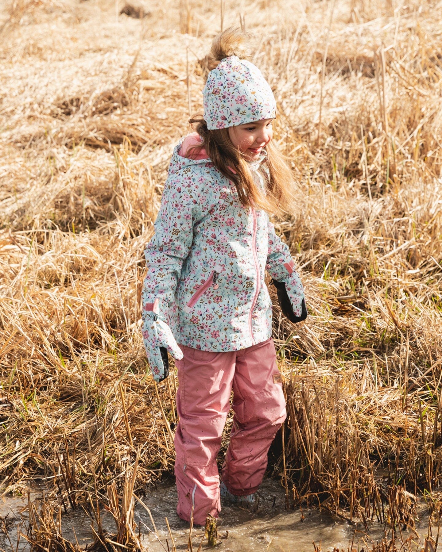 Two-Piece Mid-Season Outerwear Set Blue Mini Flower Print - Image 2