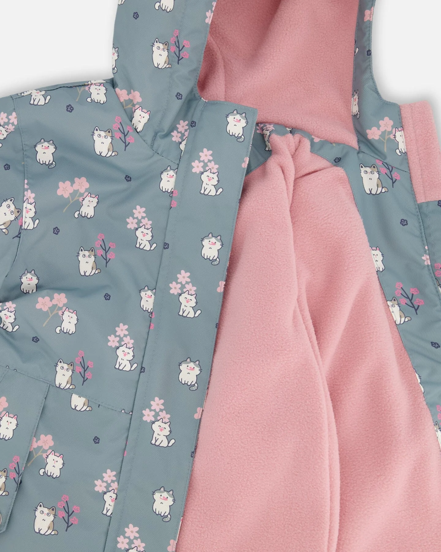 Two-Piece Mid-Season Outerwear Set Green Cat Print - Image 7