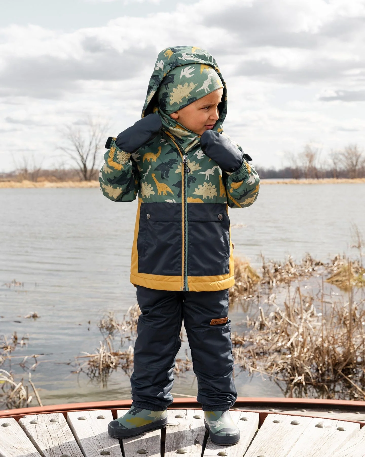 Two-Piece Mid-Season Outerwear Set Green Dinosaur Print - Image 3