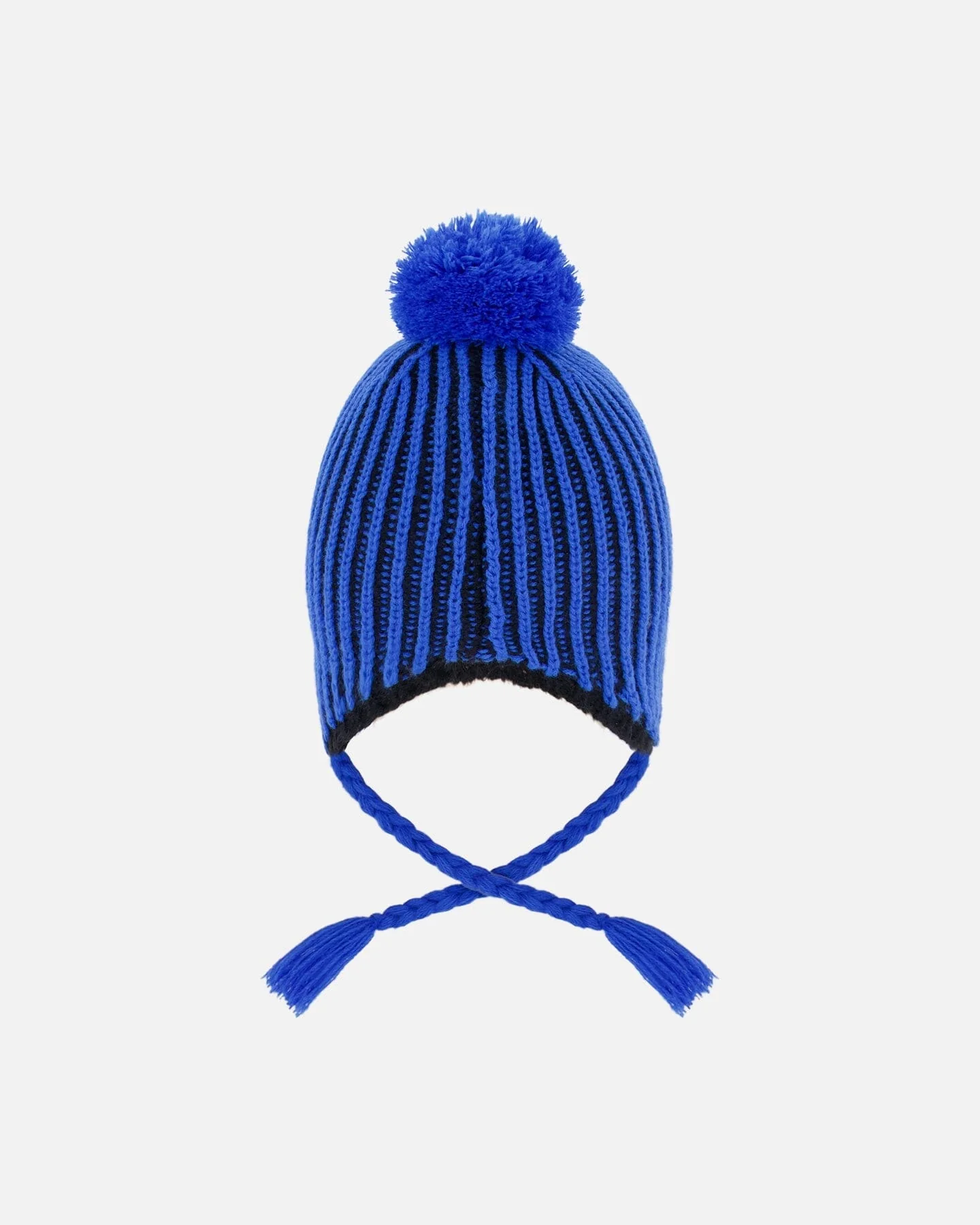 Winter Peruvian Knit Hat With Pompom And Lining Black And Blue - Image 4